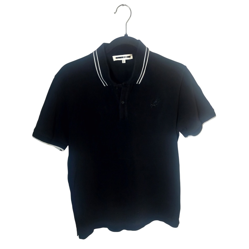 McQ Alexander McQueen Mens‎ Black Swallow Logo Tipped Polo Shirt Size M